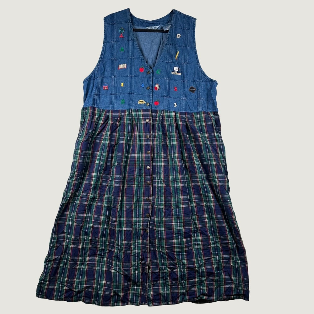 Victoria Jones Midi Dress Teacher School Plaid 4X Librarian Cottagecore Whimisca